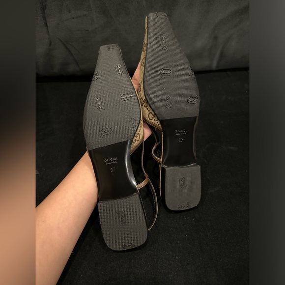 GUCCI GG leather-trimmed slingback flats size 37 - Picture 10 of 11
